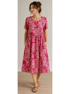 LOGO Women’s XS Pink Floral Dress Pockets Boho Cottagecore Romantic vacation